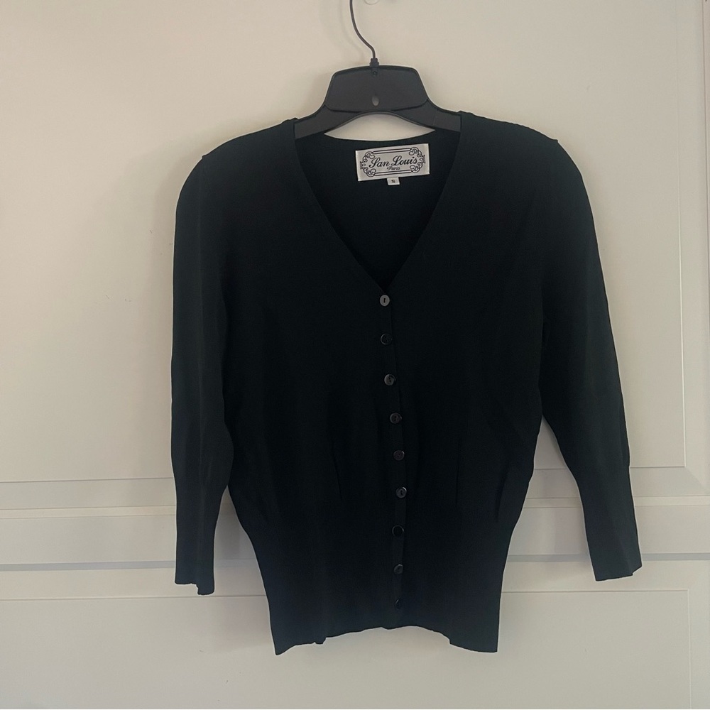 San Louis Paris Black V-neck Button Up Cardigan Size Small 26878